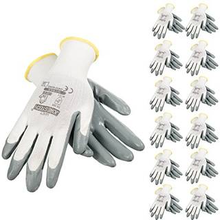 JORESTECH SIKKERHEDSHANDSKER HVID POLYESTER Strikfiber med gr? nitrilbel?gningspakke med 12 GD-01 (st?rrelse 9-l)