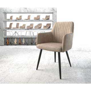Esszimmerstuhl Greg-Flex Mikrofaser Beige Vintage 4-Fuß konisch Schwarz Taschenfederkern - Beige, Schwarz