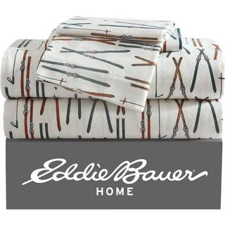 Eddie Bauer - Hele lagner bomuldsflanel sengetjsst brstet for ekstra bldhed Hyggelig boligindretning (Ski Line White Full)