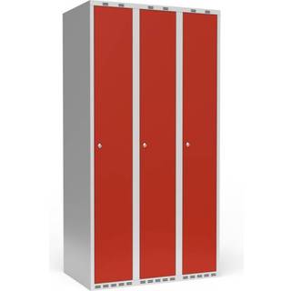 Garderobeskab 3x300 mm Lige tag 1 rum i højden Rød dør Cylinderlås