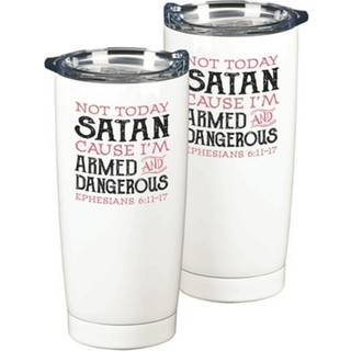 Dicksons Sstumw-54 klassisk hvid 20 ounce rustfrit st?l metal rejse tumbler krus med l?g ikke i dag Satan