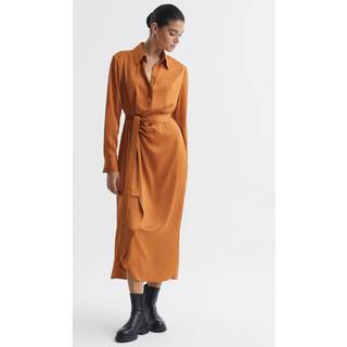 Reiss Arabella Satin Skjorter-Style Midi KjoleEU 36 (UK 8)