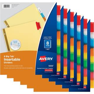 Avery 8-tab bindemiddeldelere til skolekontorforsyning eller hjemmeorganisation, der inds?ttes flerfarvet store faner 6 s?t (11111)