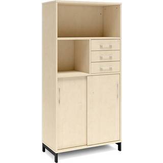 Office kontorskab med skuffer 1660x800mm birk med sort stel