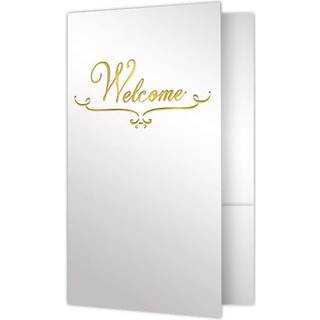 Velkomstmapper - Guldfolie stemplet design - Bright White Gloss (25 Antal) | Perfekt til hotel velkomstkurve bryllupsprogrammer simarer brochurer