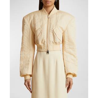 Khaite Reggie cropped satin bomber jacket - white - M