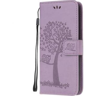 Samsung Galaxy A51 Læder Flip Cover Ugler i Træ - Lilla