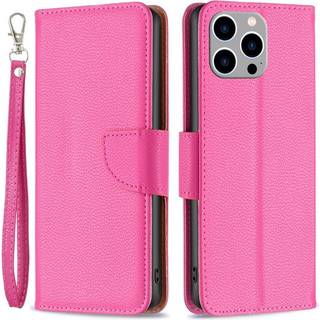 SKALO iPhone 15 Pro Max Litchi Flip Cover - Pink