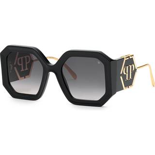 Philipp Plein Kvinde SPP067 PLEIN DIVA 700 Solbriller Acetat Sort Grå Geometrisk Normal Skygge