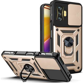 Xiaomi Poco F4 Håndværker Bagside Cover m. Magnetisk Kickstand & Cam Slider - Guld