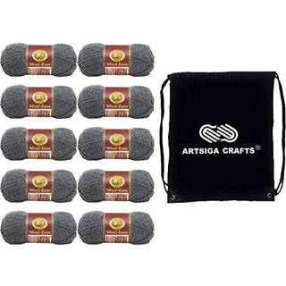 Lion Brand Wool Easy Oxford Gray 620-152 (10-SKEINS-Samme farvestof) Bundne medium #4 Akryl uldgarn til hækling og strikning med projektpose