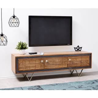 Designer-Lowboard Stonegrace 147 cm Akazie Natur 3D 3 Türen