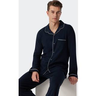 Schiesser Herren Pyjama blau Jersey-Baumwolle unifarben