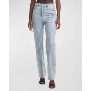 Self-Portrait Embellished high-rise straight jeans - blue - 27
