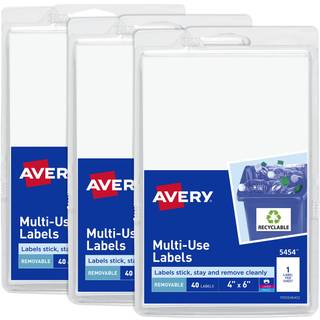 Avery aftagelige etiketter 4 """" x 6 """" Blank etiketter Laser/inkjet Printbare etiketter 40 Etiketter pr. Pakke 3 pakker 120 Samlede etiketter (54