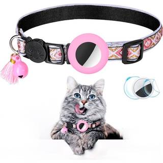 Kattehalsbånd med AirTag Silikone Cover & Kvast - Lyserød