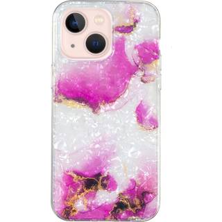 iPhone 15 Fleksibel Plastik Bagside Cover - Hvid og Lyserød Marmor