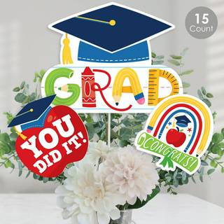 Big Dot of Happiness Elementary Grad - Kids Graduation Party Centerpiece Sticks - Table Toppers - S?t p? 15