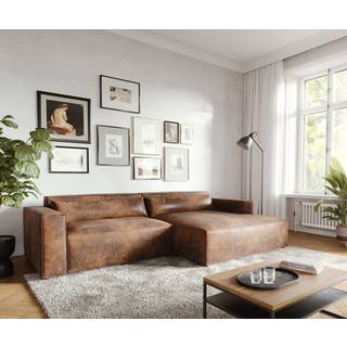 Eckcouch Brom 270x150 cm Lederimitat Braun Recamiere rechts
