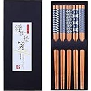 Antner 5 par naturlige bambus spisepinde genanvendelige klassiske japanske stil hakkesticks gave s?t opvaskemaskine sikker 8,8 tommer/22,5 cm