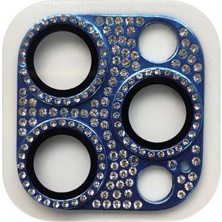 iPhone 15 Pro / 15 Pro Max Kameralinse Beskyttelse m. Rhinsten - Marineblå