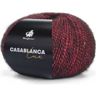 Mayflower Casablanca Lux 08 Marokko Rød Indhold: 28% polyakryl, 27% alpaka, 13% uld, 13% bomuld, 10% polyamid og 9% polyester Vægt/længde: 50g= ca. 225 meter Anbefalede pinde: 3½-4 mm Strikkefasthed: 18 masker x 27 rækker Vaskes i hånden, tåler ikke blegning eller tørretumbling, tørres fladt.