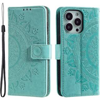 SKALO iPhone 15 Pro Mandala Flip Cover - Turkis