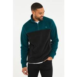 Threadbare Threadbare Green/Black Two Tone Quarter Zip Fleece Jumper