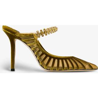 Jimmy Choo Bing 100 embellished velvet and mesh mules - green - EU 34.5