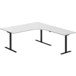 Office hæve-sænkebord 180x200cm i lys grå med sort stel højrevendt