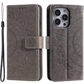 SKALO iPhone 15 Pro Mandala Flip Cover - Grå