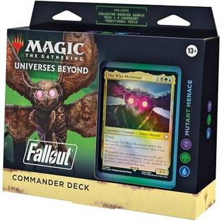 Magic: The Gathering Fallout Mutant Menace Commander-dæk (BGU) - 100 kort, 2-kort Collector Booster-prøvepakke, Foil Commander og Tilbehør