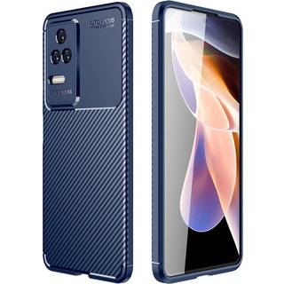 Xiaomi Poco F4 Brushed Carbon Bagside Cover - Blå