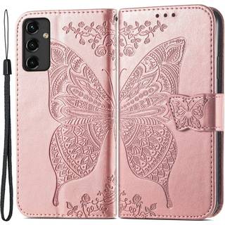 SKALO Samsung A14 4G/5G Mandala Butterfly Flip Cover - Rosa guld