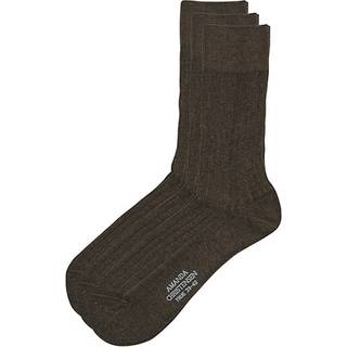 Amanda Christensen 3-Pack True Cotton Ribbed Socks Brown Melange