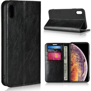 Crazy Horse iPhone Xs Max flip cover i ægte læder - Sort
