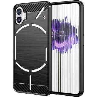 Nothing Phone (1) Brushed Carbon Fiber Fleksibelt Plastik Bagside Cover - Sort