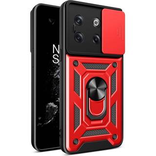 OnePlus 10T Håndværker Bagside Cover m. Magnetisk Kickstand & Cam Slider - Rød