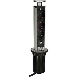 Pull-Up stikdåse med 3-stikdåse + 2 USB stik
