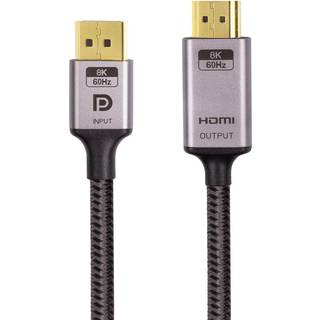 NÖRDIC 2m Displayport 1.4 til HDMI 2.1 8K60Hz 4K120/144Hz Dynamic HDR 32.4Gbps Dolby ATMOS