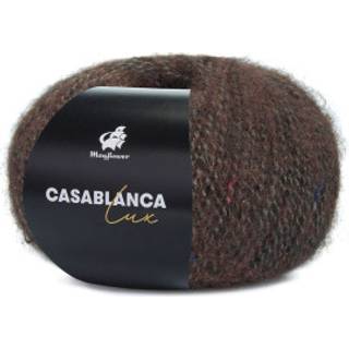 Mayflower Casablanca Lux 05 Mørk Chokolade Indhold: 28% polyakryl, 27% alpaka, 13% uld, 13% bomuld, 10% polyamid og 9% polyester Vægt/længde: 50g= ca. 225 meter Anbefalede pinde: 3½-4 mm Strikkefasthed: 18 masker x 27 rækker Vaskes i hånden, tåler ikke blegning eller tørretumbling, tørres fladt.