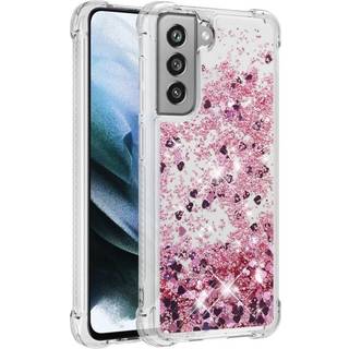 Samsung Galaxy S21 FE (5G) Gennemsigtigt Glimmer Bagside Cover - Pinke Hjerter