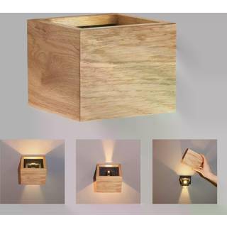 LED-væglampe Shine-Wood, bredde 13 cm, eg/sort, træ