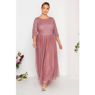 Yours Curve Yours Curve Pink Luxe Embellished Long Sleeve Maxi Dress