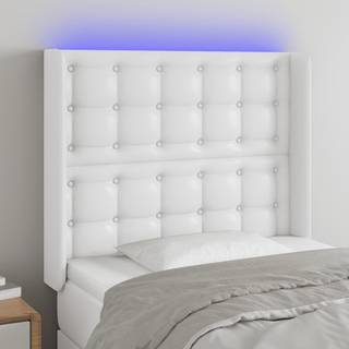 sengegavl med LED-lys 83x16x118/128 cm kunstlæder hvid