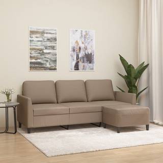 3-personers Sofa med Fodskammel 180 Cm Kunstlæder - Cappuccino