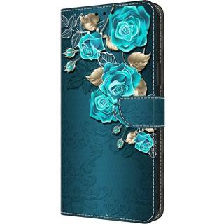 Motorola Moto G54 Læder Flip Cover m. Pung & Print - Blå Rose