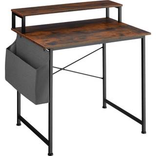 Skrivebord med hylde og stofpose - Industrielt mørkt træ, rustikt,80 cm