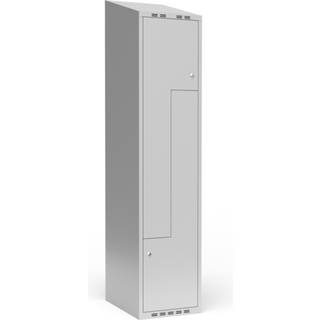 Garderobeskab 1x400 mm Skråt tag, 2-delt søjle Lys grå Z-dør m/cylinderlås
