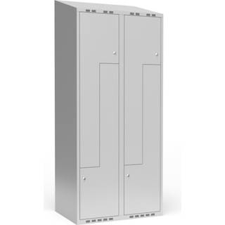 Garderobeskab 2x400 mm Skråt tag, 2-delt søjle Lys grå Z-dør m/cylinderlås